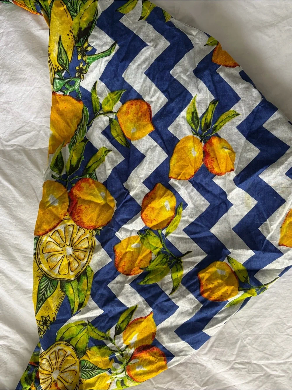 Italian Lemon Print Scarf Bag - Yellow & Blue